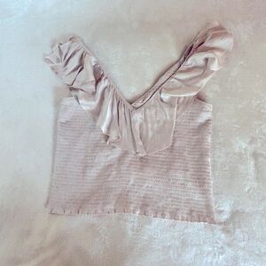 Express Cream Ruffled Ribbed Blouse